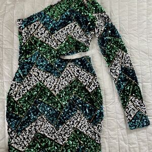 Sequin One-Shoulder Dress